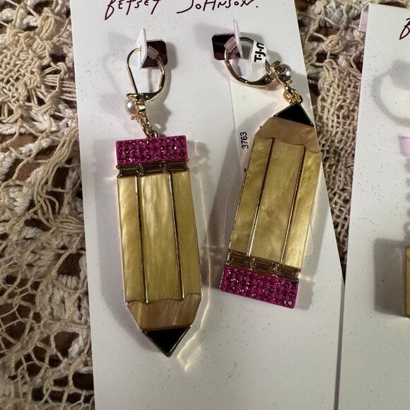 Betsey Johnson Teacher Statement earrings set of 2 - Picture 2 of 9